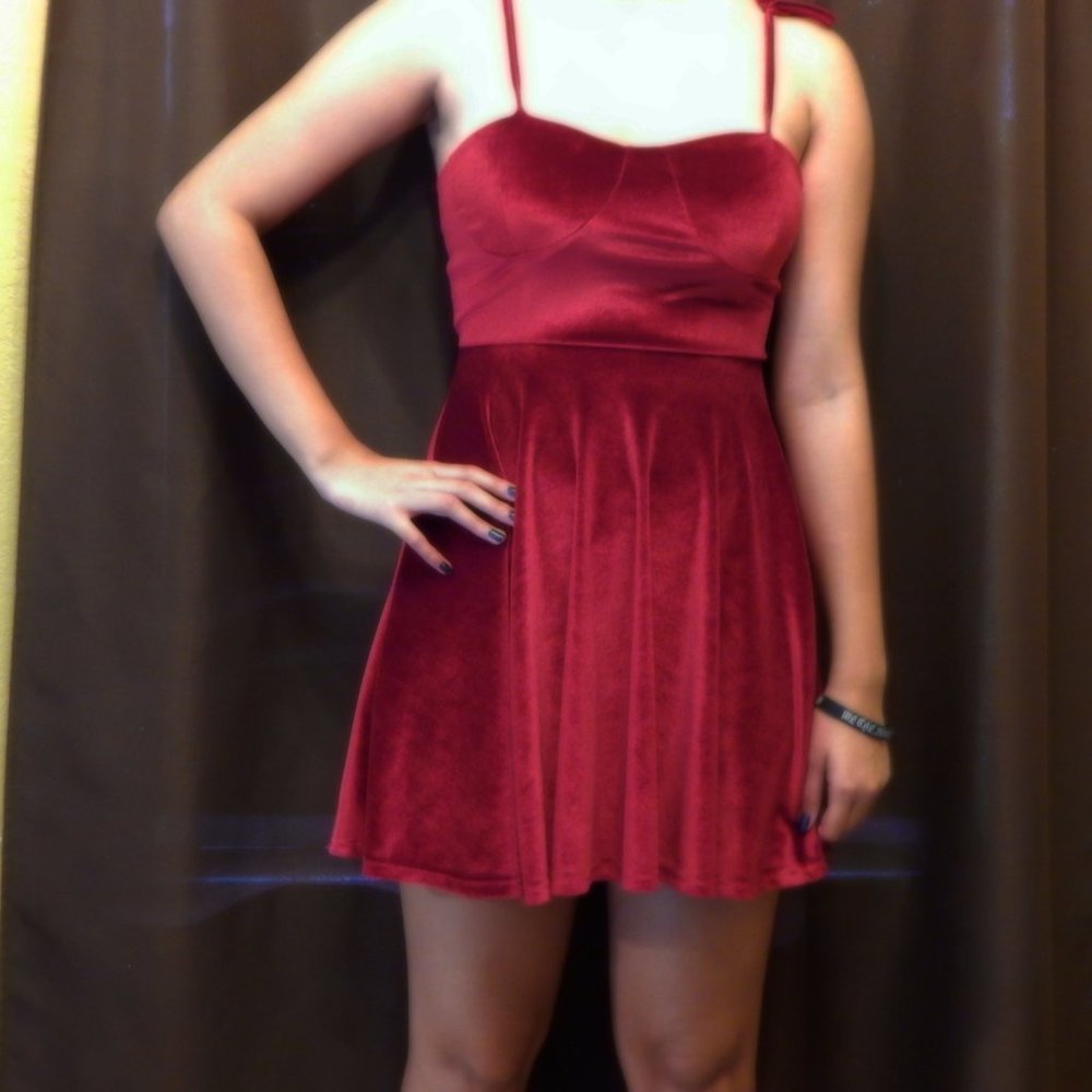 Dagege Deep red Velour Mini Dress with Tie Straps